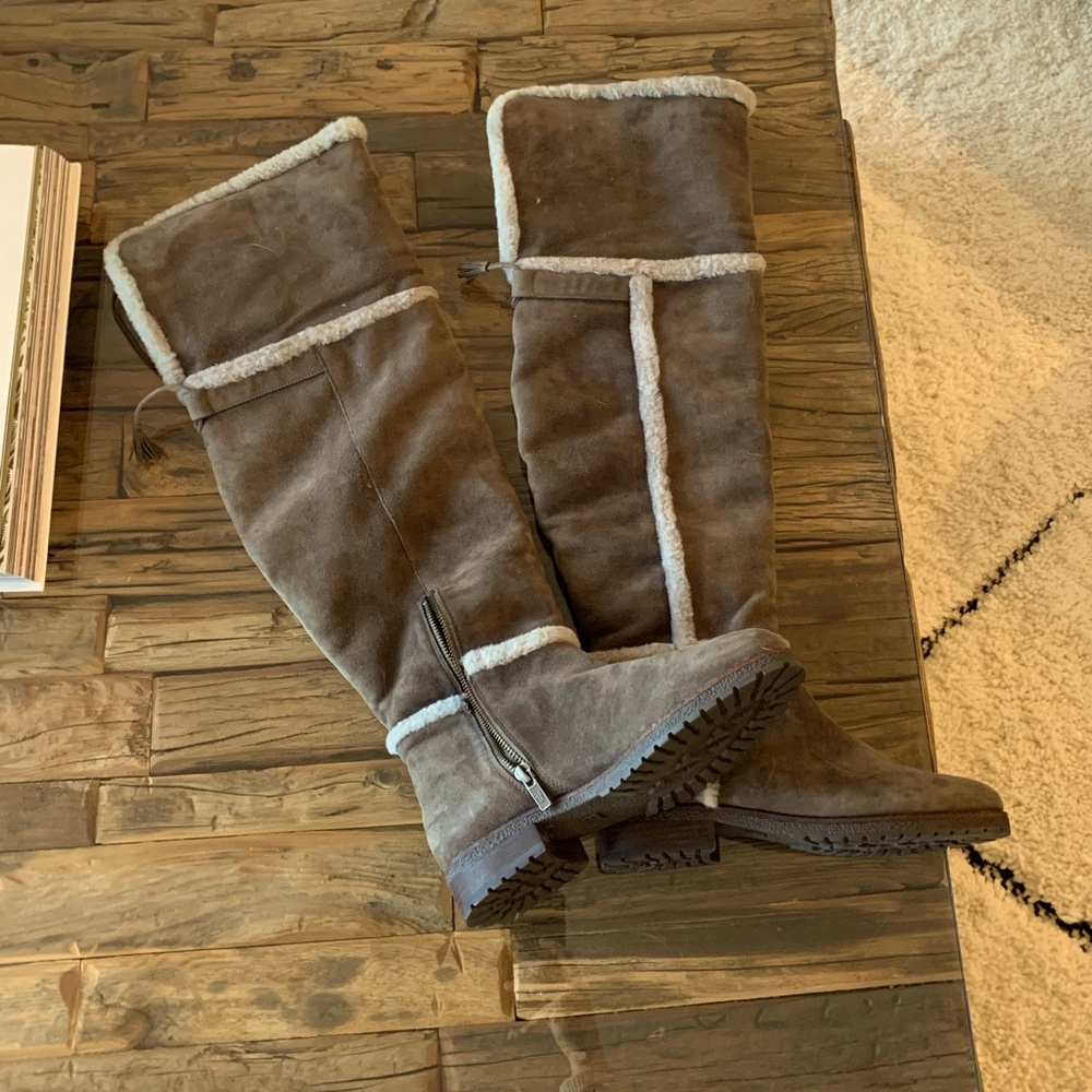 Frye Tamara Over The Knee Shearling Boots.